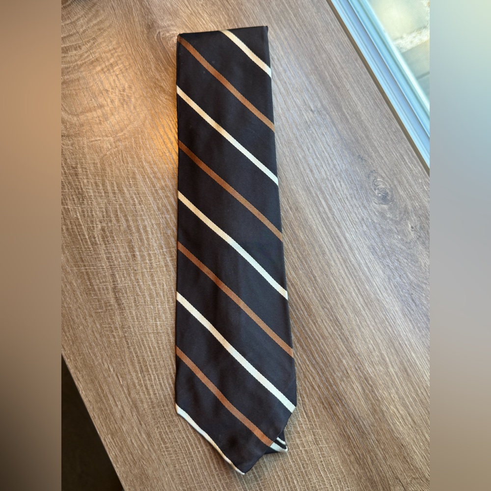 Yves Saint Laurent Diagonal Striped Tie in Brown and Cream